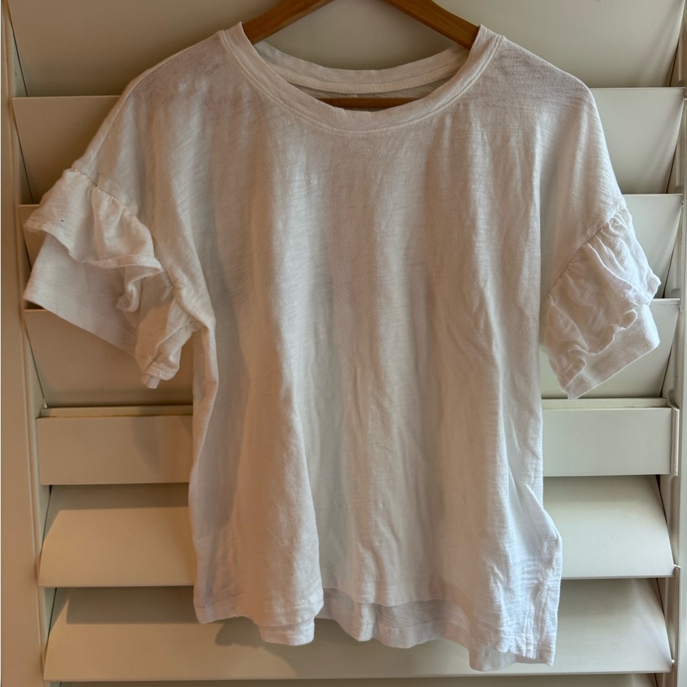 GAP White Ruffled Short Sleeve T-Shirt